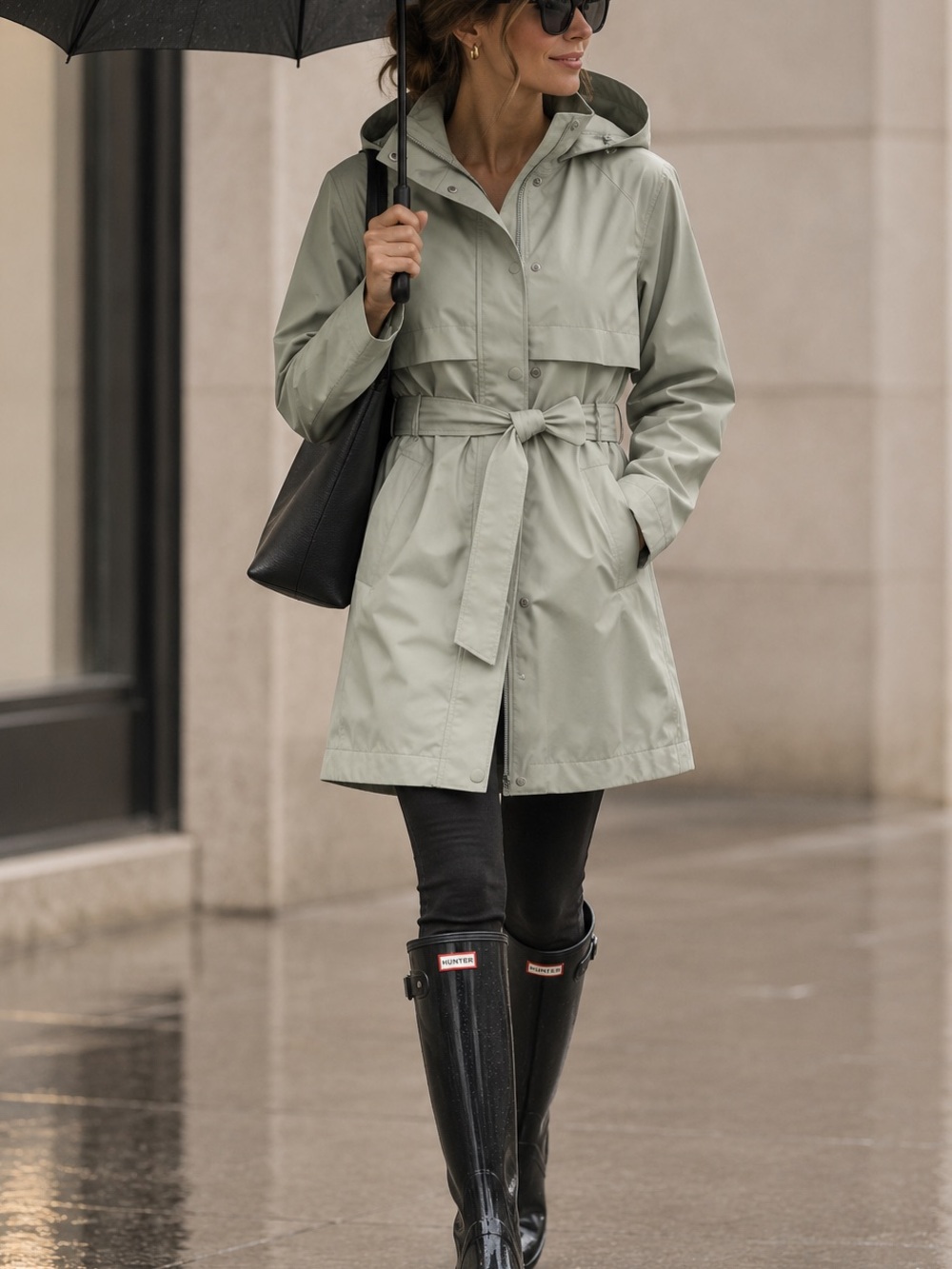 Columbia Trench Light Sage Hooded Rain Jacket with Belt